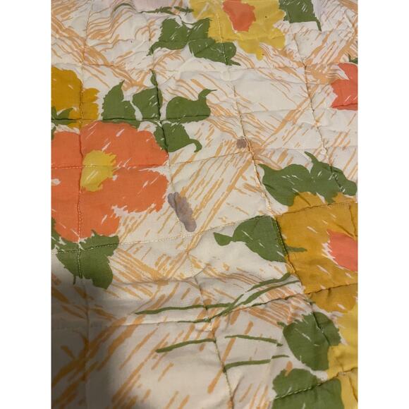 Vintage Floral Quilt Throw Blanket Orange Yellow Flowers Mod Cottagecore MCM 70s - Picture 4 of 9